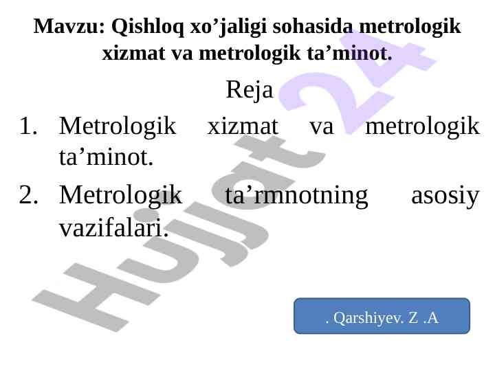 Metrologik xizmat va ta'minot sohasida o‘quv qo‘llanma