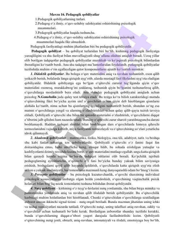 Pedagogik qobiliyatlar va ularning turlari
