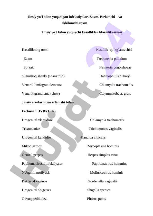 Jinsiy yo‘l bilan yuqadigan infektsiyalar tahlili
