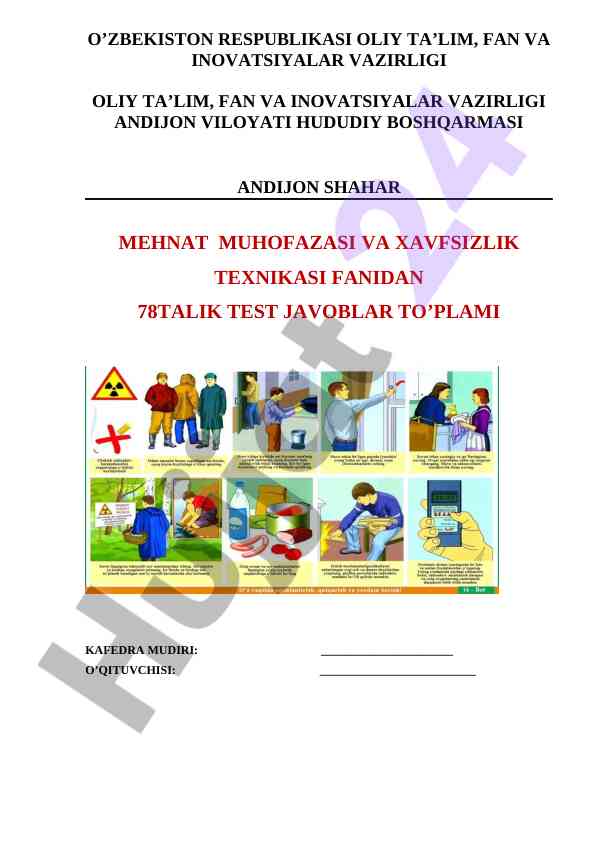 Mehnat muhofazasi va xavfsizlik texnikasi testlari