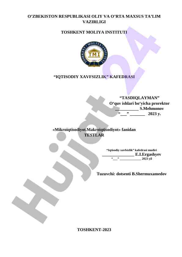 Mikroiqtisodiyot va makroiqtisodiyot fanidan testlar