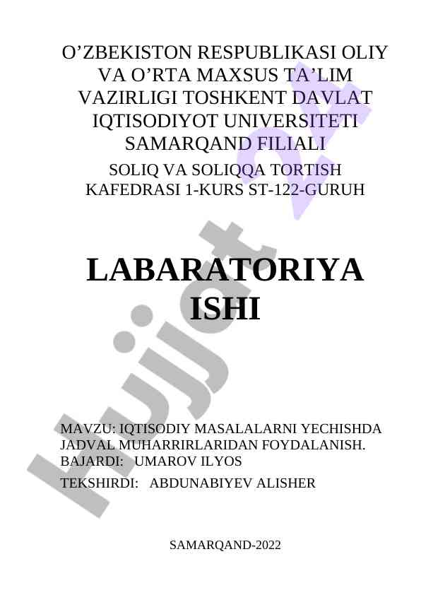 Iqtisodiy masalalarni yechishda jadval muharrirlari