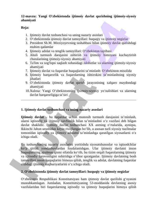 Yangi o'zbekistonda ijtimoiy davlat qurish ahamiyati
