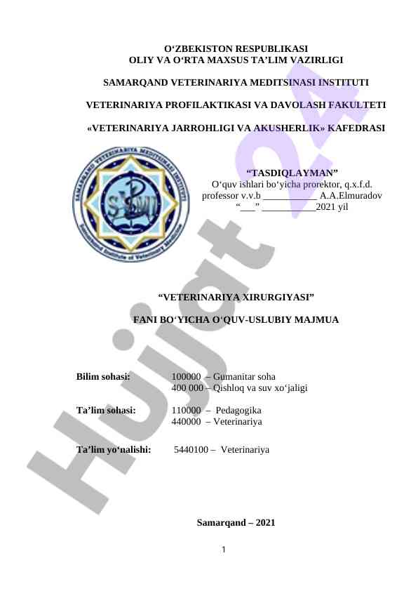 Veterinariya xirurgiyasi o‘quv-uslubiy majmua