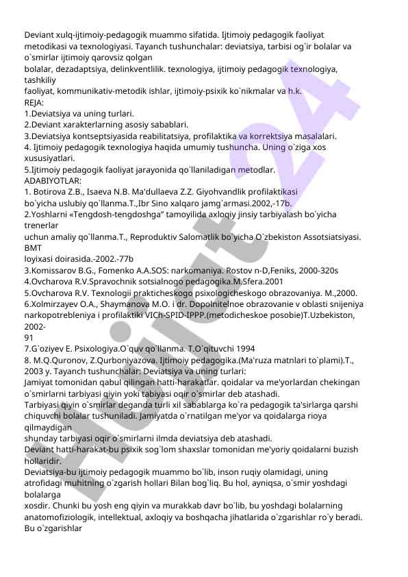 Deviant xulq-ijtimoiy pedagogik muammolar tahlili