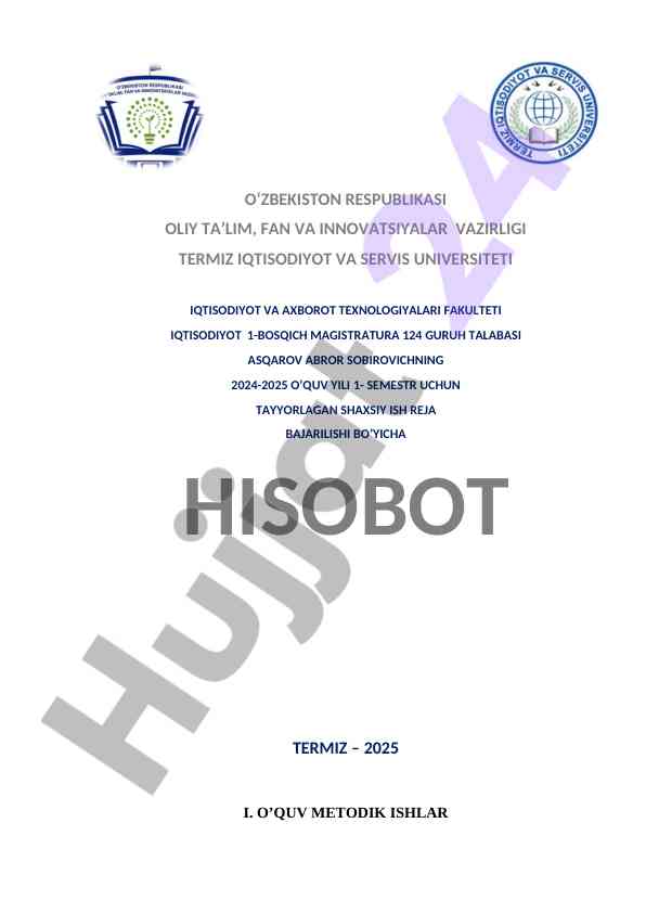 2024-2025 o‘quv yili shaxsiy ish reja hisoboti
