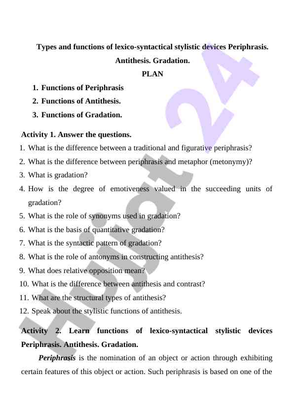 Functions of lexico-syntactical stylistic devices