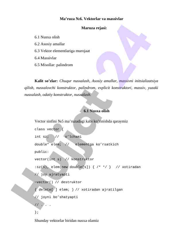 Vektorlar va massivlar bo'yicha ma'ruzalar