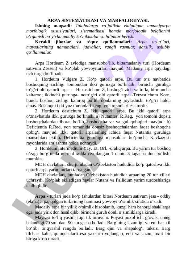 Arpa sistematikasi va morfologiyasi tahlili