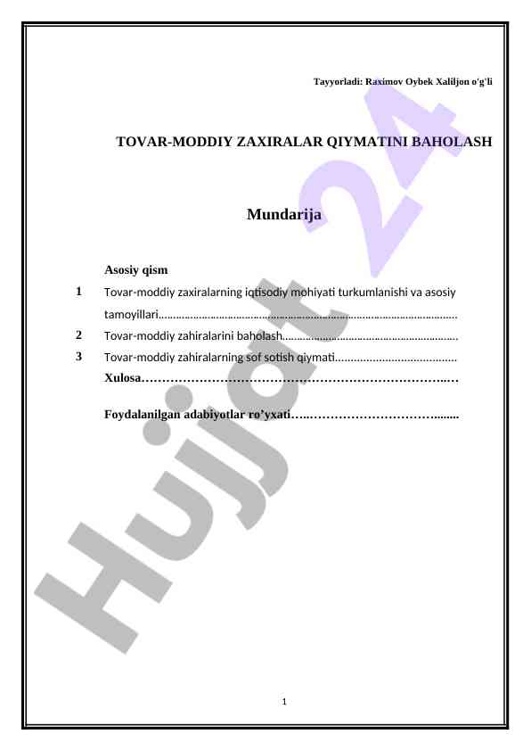 Tovar-moddiy zaxiralar qimmatini baholash