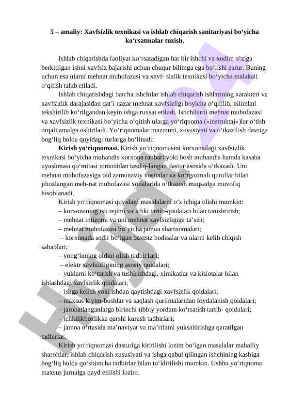 Xavfsizlik texnikasi bo‘yicha yo‘riqnoma tushuntirish