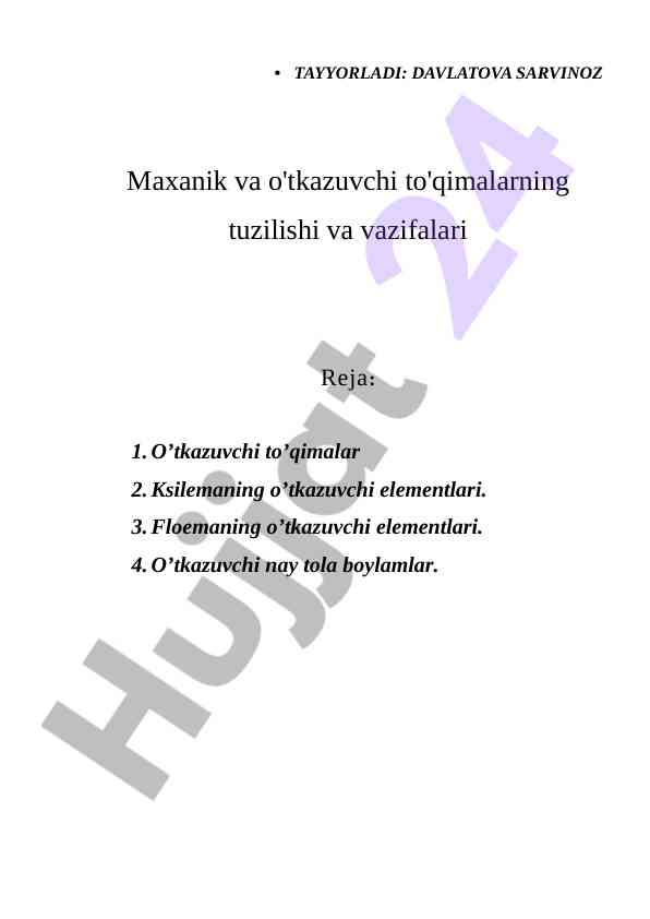 O'tkazuvchi to'qimalar: ksilema va floemaning tahlili