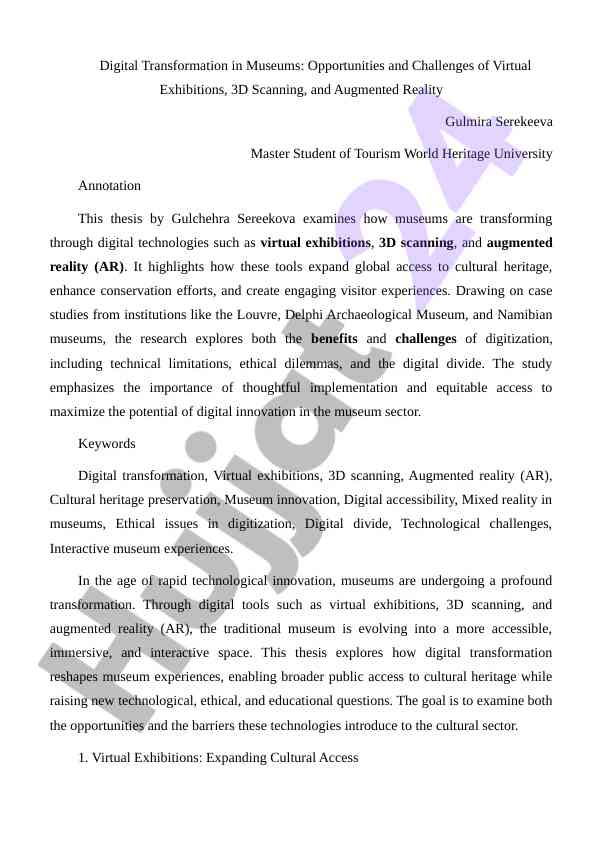 Digital transformatsiya muzeylarda: imkoniyatlar va qiyinchiliklar