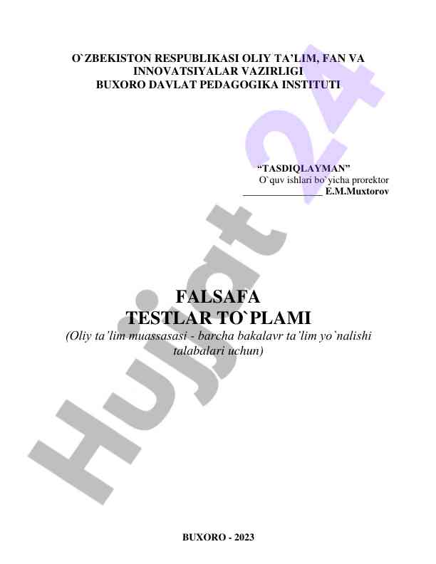 Falsafa testlar to'plami 2023 yil buxoro
