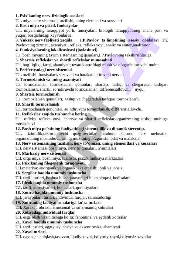 Psixika va nerv fiziologiyasi asoslari