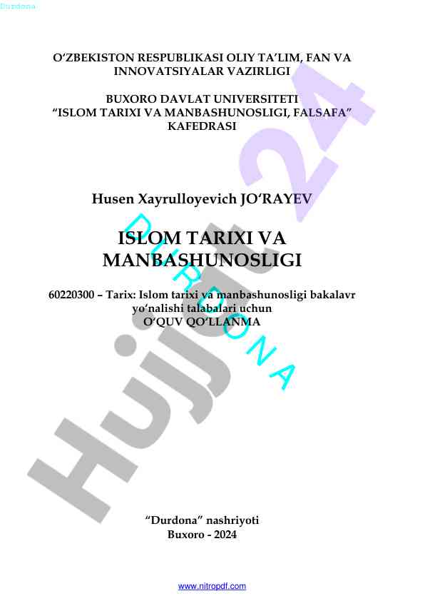 Islom tarixi va manbashunosligi o‘quv qo‘llanma