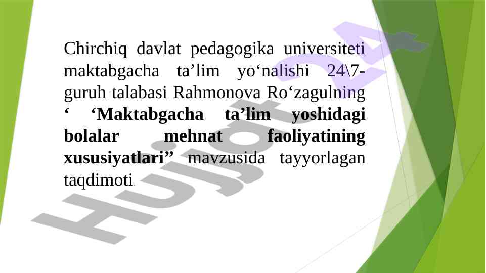 Maktabgacha ta’lim yoshidagi bolalar mehnat faoliyati