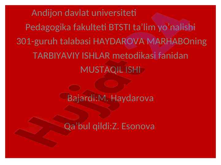 Sinf rahbarining tarbiyaviy faoliyati metodikasi