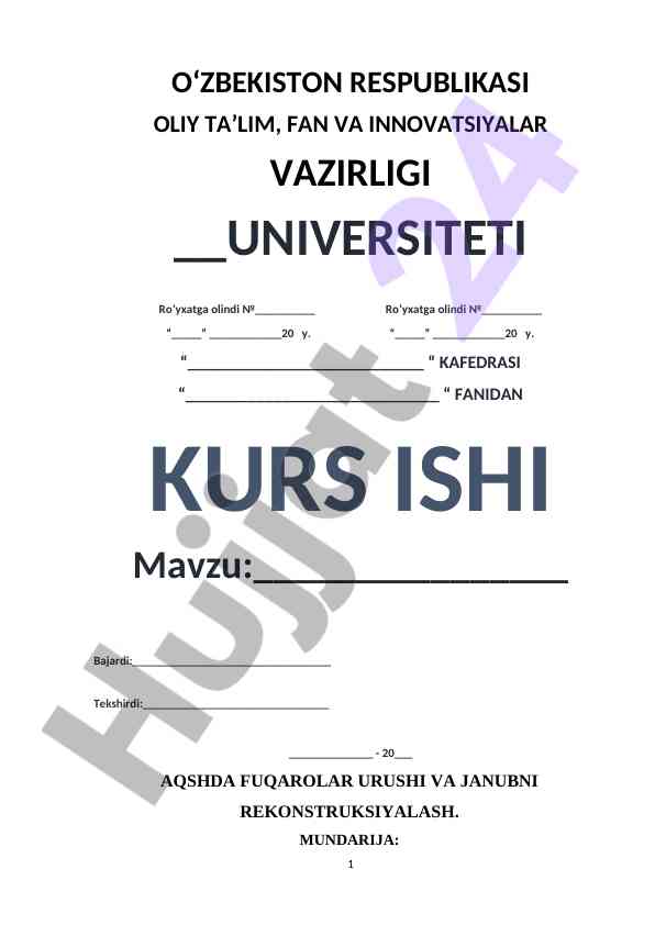 AQSHDA FUQAROLAR URUSHI VA JANUBNI REKONSTRUKSIYALASH
