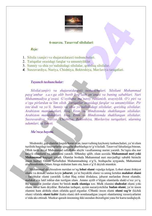 Tasavvuf silsilalari va tariqatlar tushunchalari