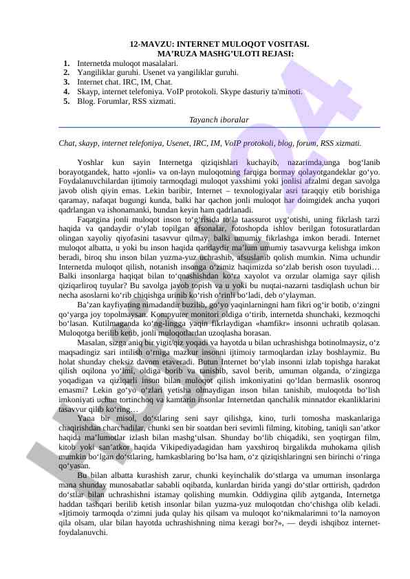 Internet muloqot vositalari haqida ma‘ruza