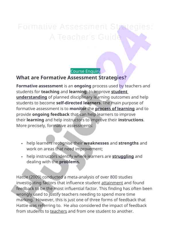 Formativ baholash strategiyalari haqida qo‘llanma