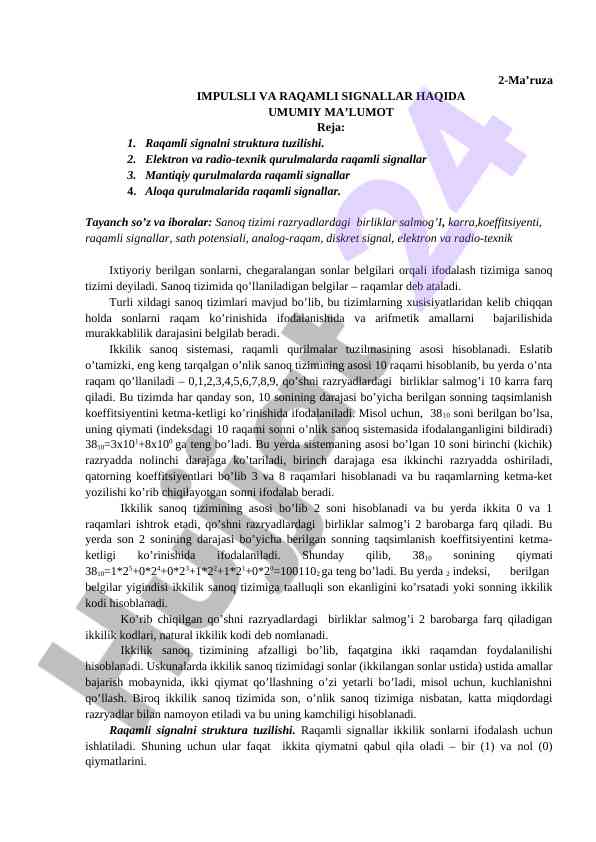 Raqamli signal tuzilishi va ta’siri