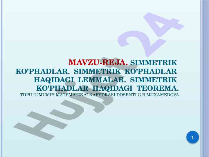 Simmetrik ko’phadlar haqida tafsilotlar