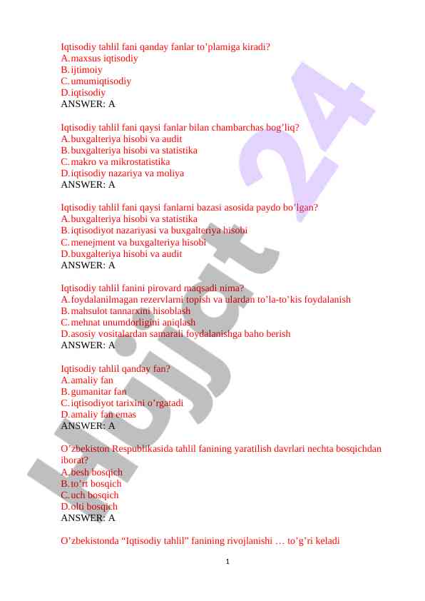 Iqtisodiy tahlil fanining asosiy manbalari