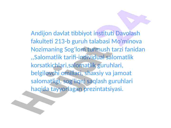 Salomatlik tarifi va bemorlar guruhlari