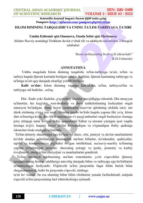Islom dinining ta'lim-tarbiyaga ta'siri