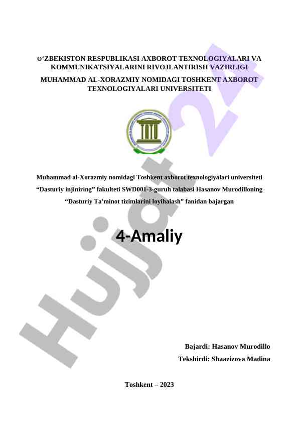 Dasturiy ta'minot tizimlarini loyihalash amaliyot