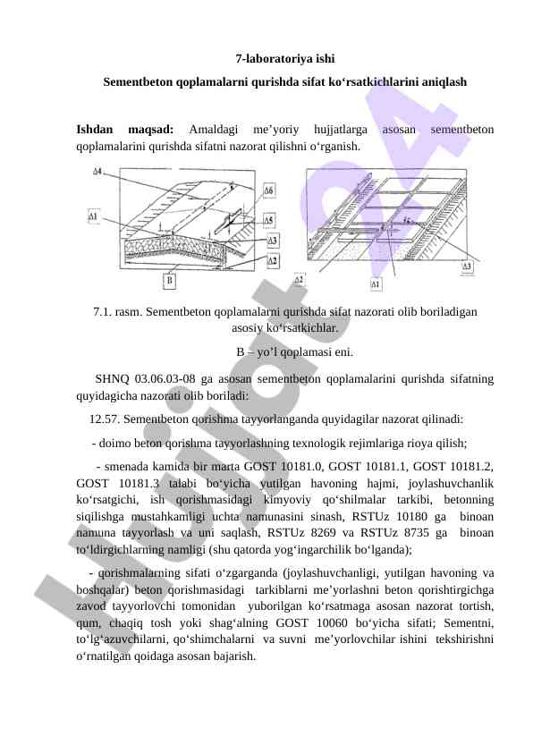 Sementbeton qoplamalarda sifat ko‘rsatkichlarini aniqlash