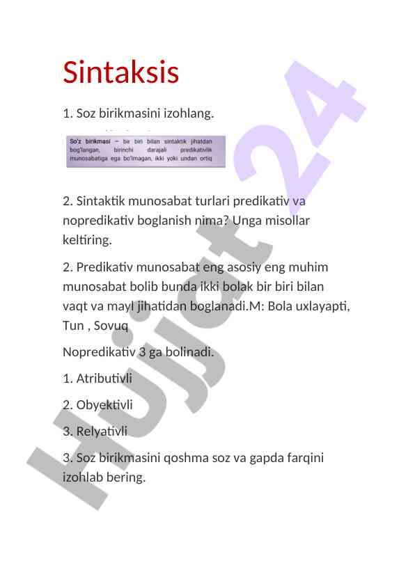 Sintaksis: soz birikmalari va ularning turlari