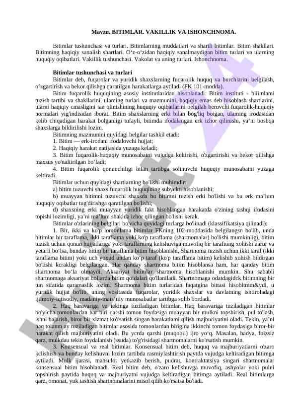 Bitimlar va vakillik: tushunchalar va shartlar