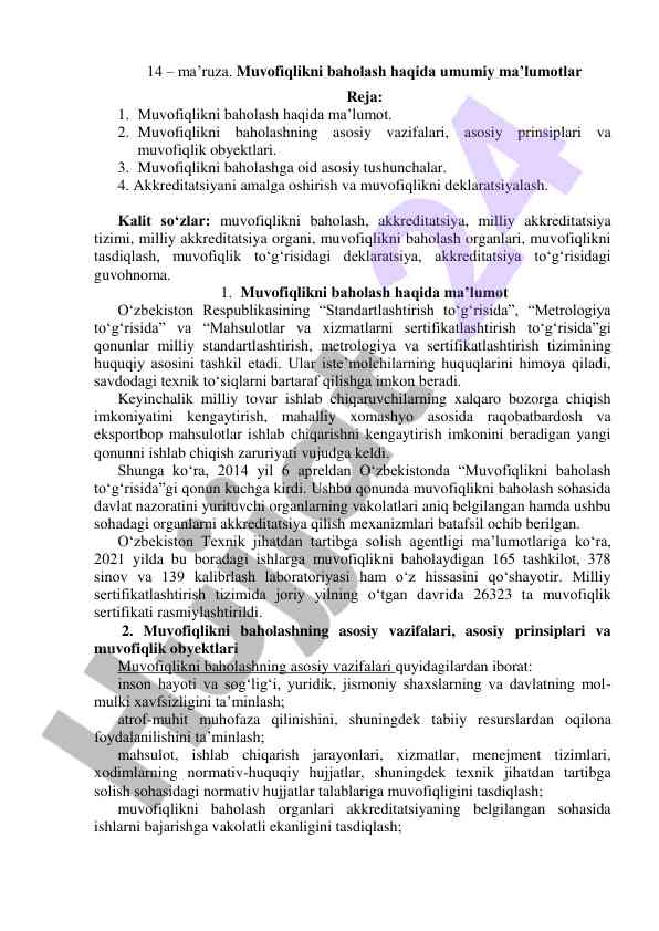 Muvofiqlikni baholash haqida umumiy ma’lumotlar