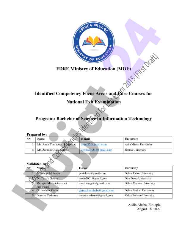 Competency focus areas for information technology degree