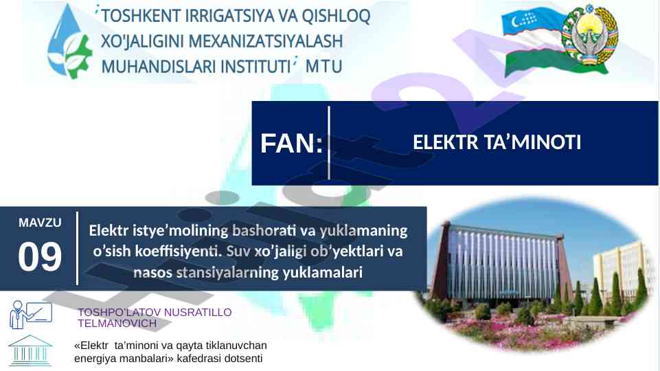 Elektr ta’minoti va qayta tiklanuvchan energiylar