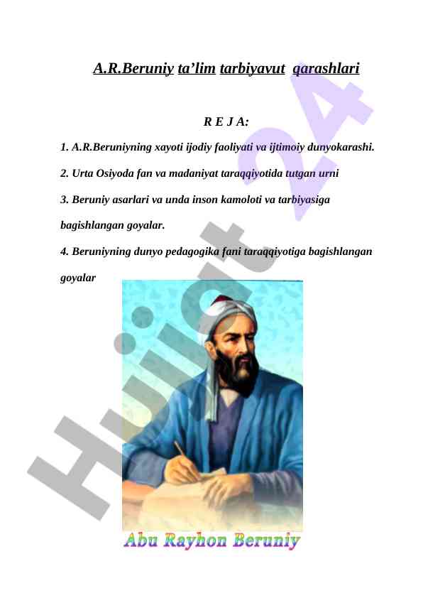 A.r.beruniy ta'lim tarbiyasi va ijtimoiy qarashlari