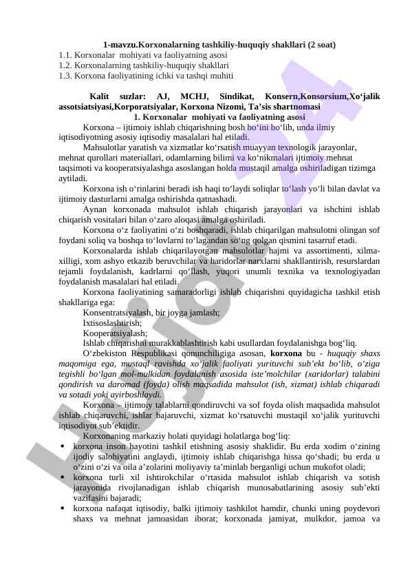 Korxonalarning tashkiliy-huquqiy shakllari