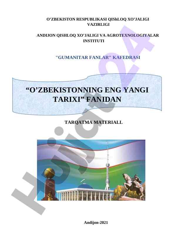 O'zbekistonning eng yangi tarixi fanidan tarqatma materiallar