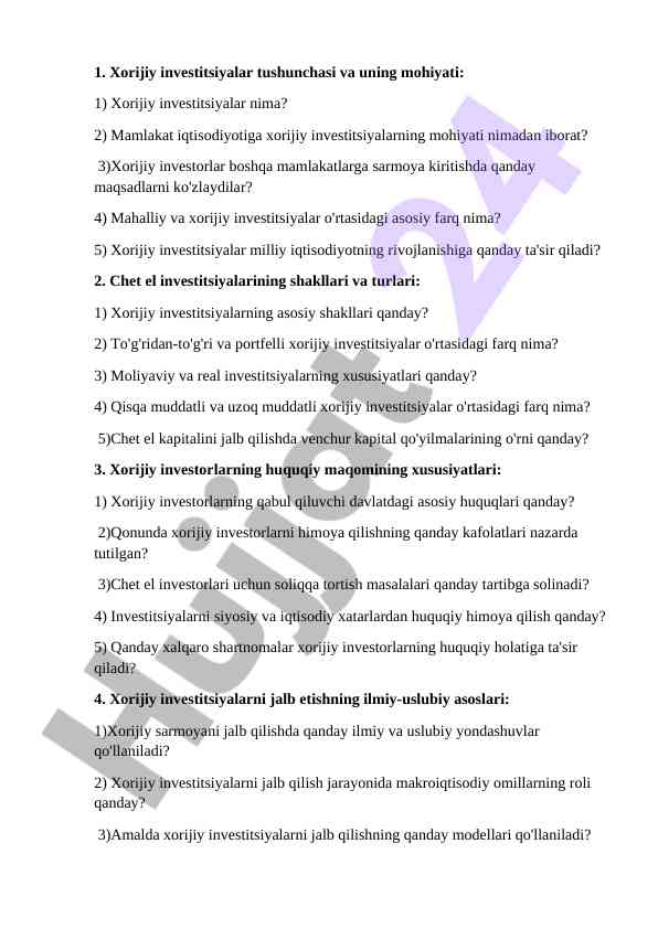 Xorijiy investitsiyalar tushunchasi va uning mohiyati