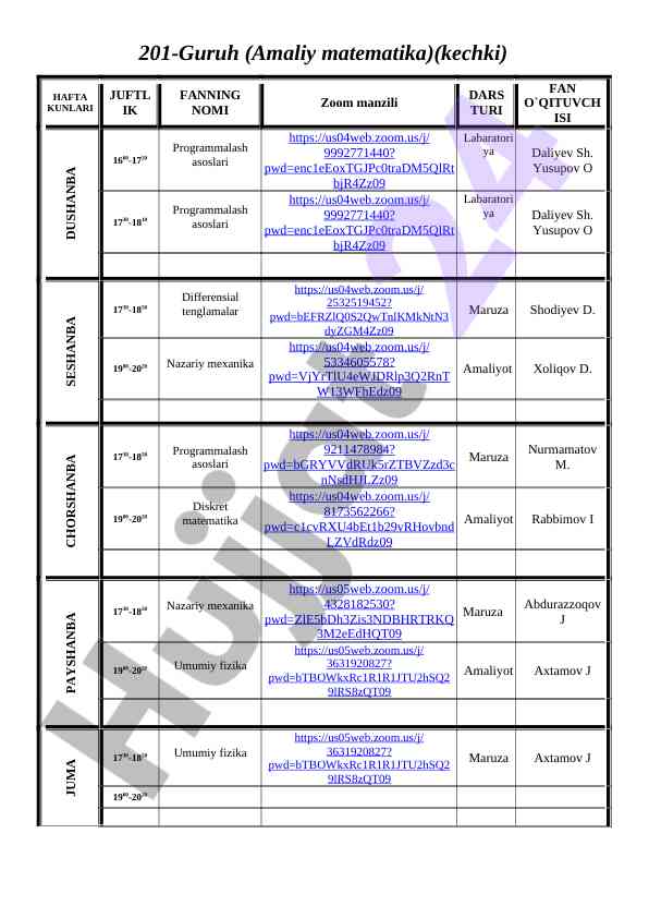 Amaliy matematika kechki guruhlar 201-204