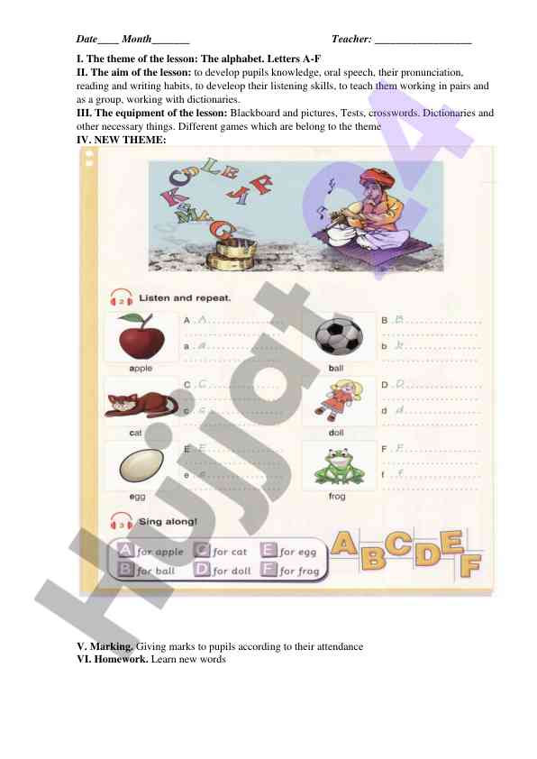 Alphabet lesson plan letters a-f and g-p