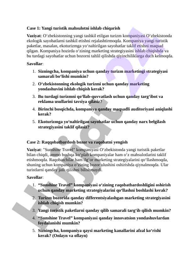 Yangi turistik mahsulotni ishlab chiqarish strategiyalari