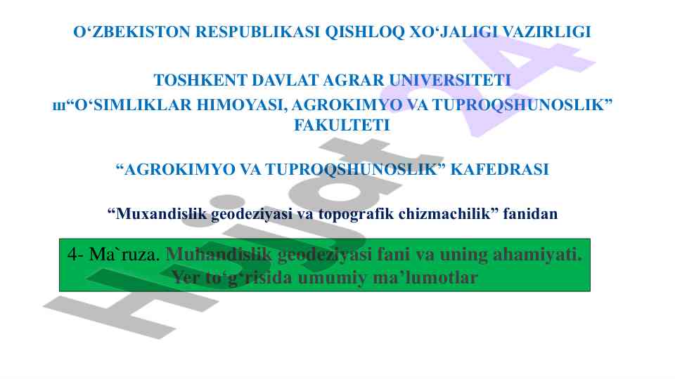 Muhandislik geodeziyasi fanidan 4-ma'ruza