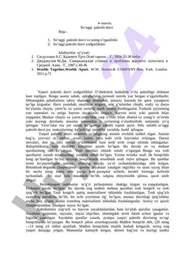 So’nggi paleolit davri va uning o’rganilishi