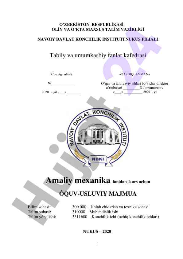 Amaliy mexanika fanidan o‘quv-uslubiy majmua