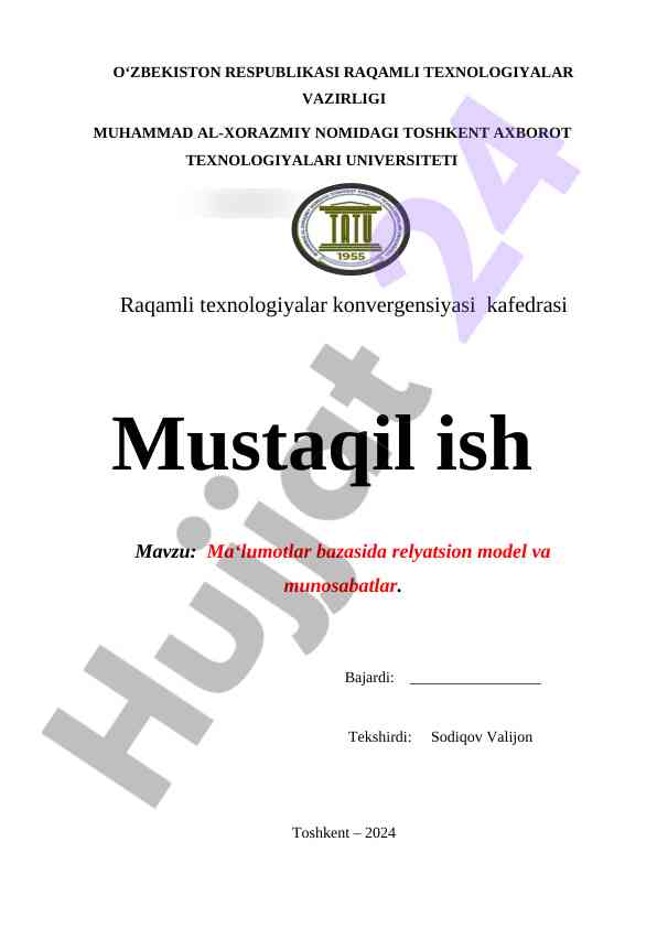 Ma‘lumotlar bazasi relyatsion model va munosabatlar