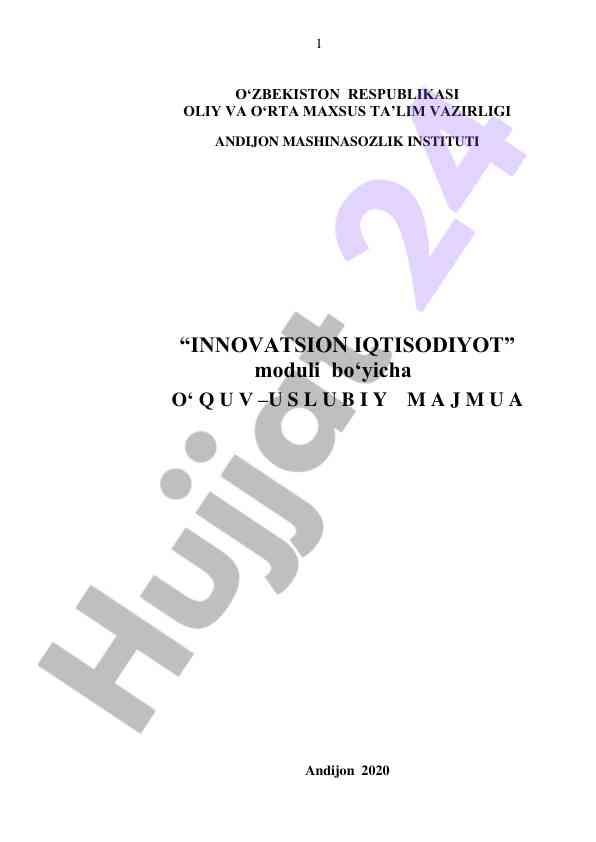 Innovatsion iqtisodiyot bo‘yicha o‘quv-uslubiy majmua